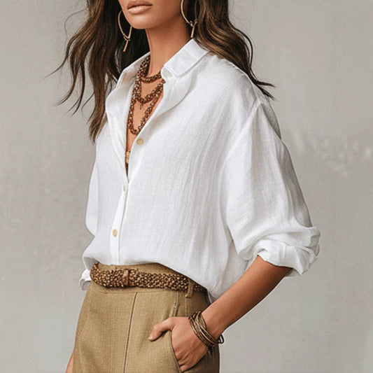 Chemise de Manon en coton et lin blanc, manches longues – Schiara